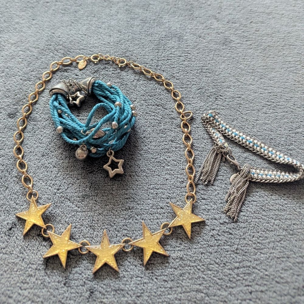 Gold Star Necklace and Blue Bracelets Set